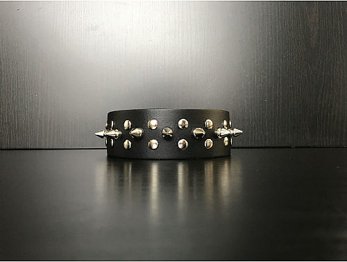 Black/1 Spike Studs - Leather Dog Collar - Size M
